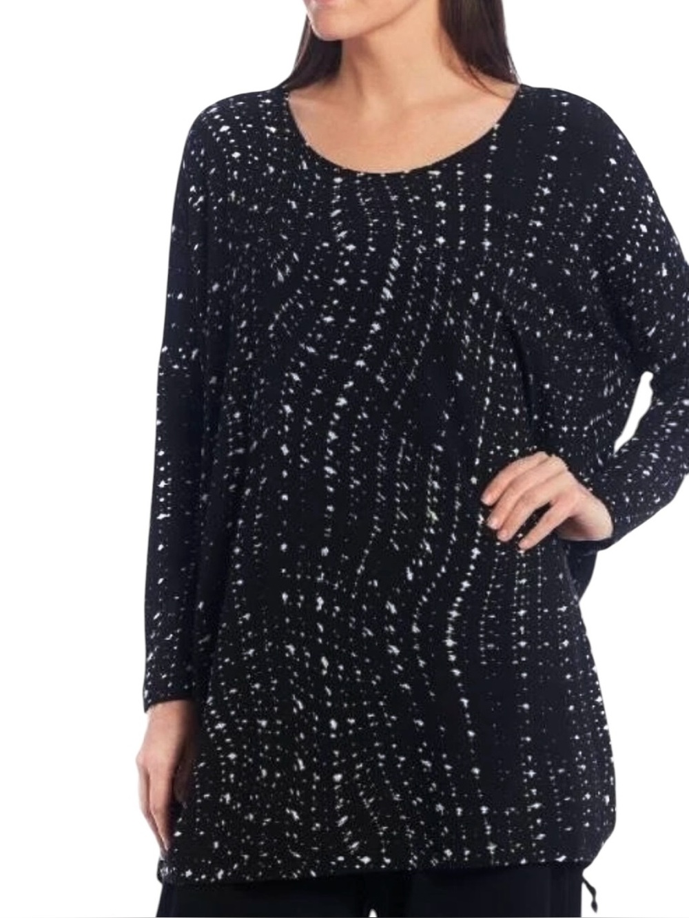 Bryn Walker Inman Tunic Top Women Large Black White Oversized Ruched Lagenlook
